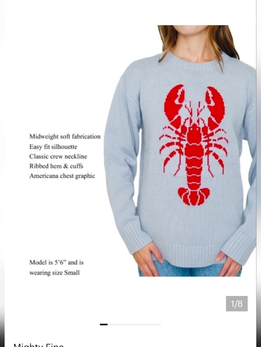 NWT Mighty Fine Light Blue Nautical Lobster Crewneck Sweater - Women Size Large - Picture 5 of 9